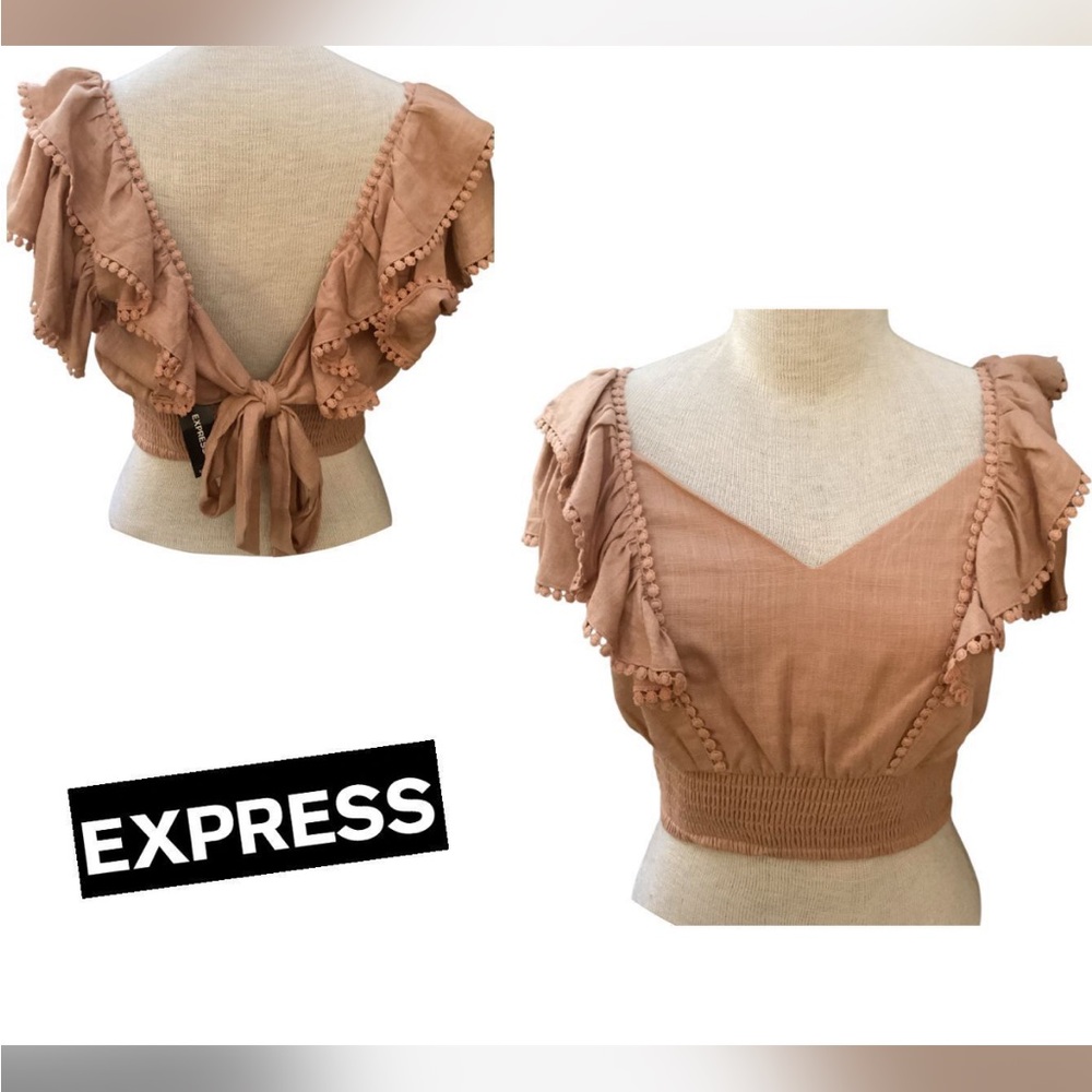 Express Women's Ruffled Crop Top in Tan
